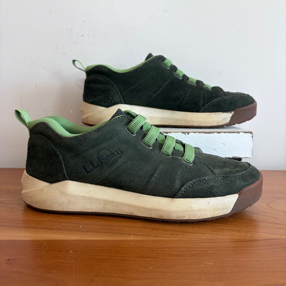 LL Bean Kids Suede Sneakers Green Low Top Slip On Shoes 516256 Size 6